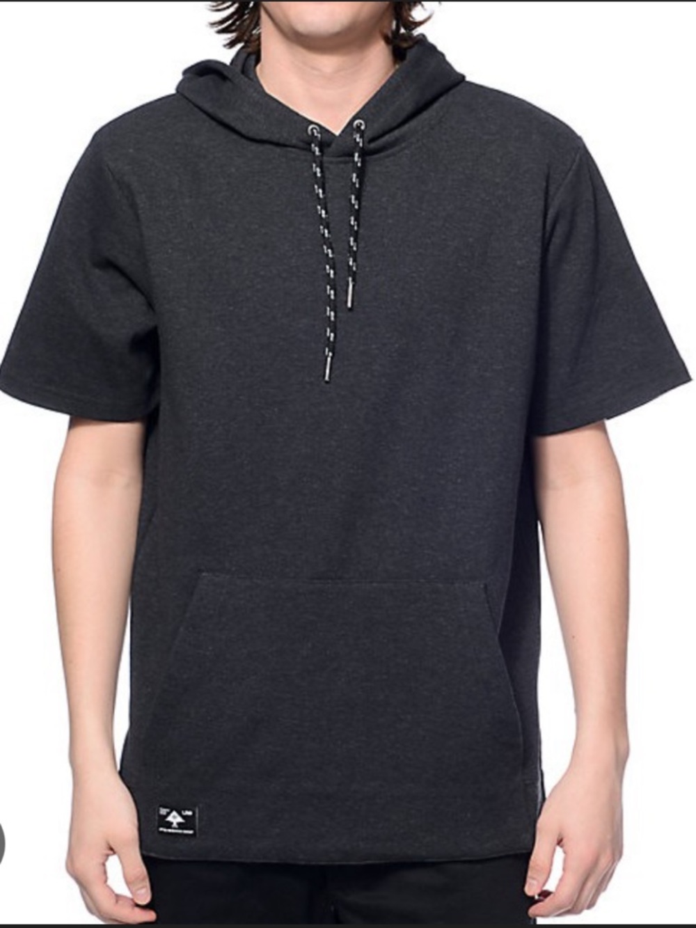 LRG Dumont Men's Short-Sleeve Hooded Pullover Sweatshirt in Charcoal L Like New